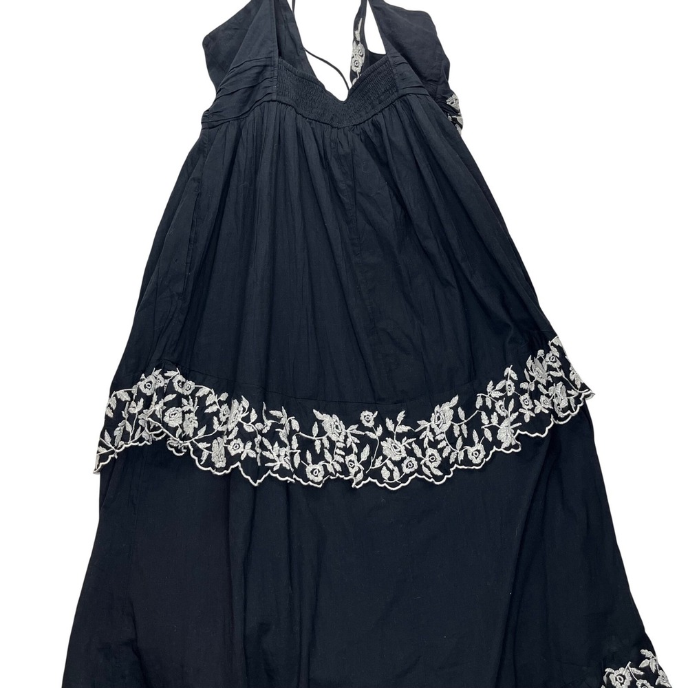 Abercrombie & Fitch Maxi Dress XL Black Cotton Floral Embroidered Halter Boho - Picture 15 of 16